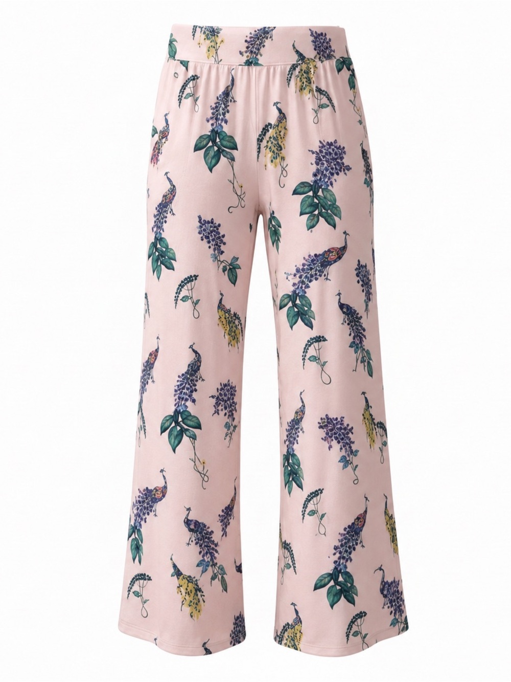 Soma Cool Nights Pajama Lounge Sleep Pants Pink Floral Peacocks Women Small
